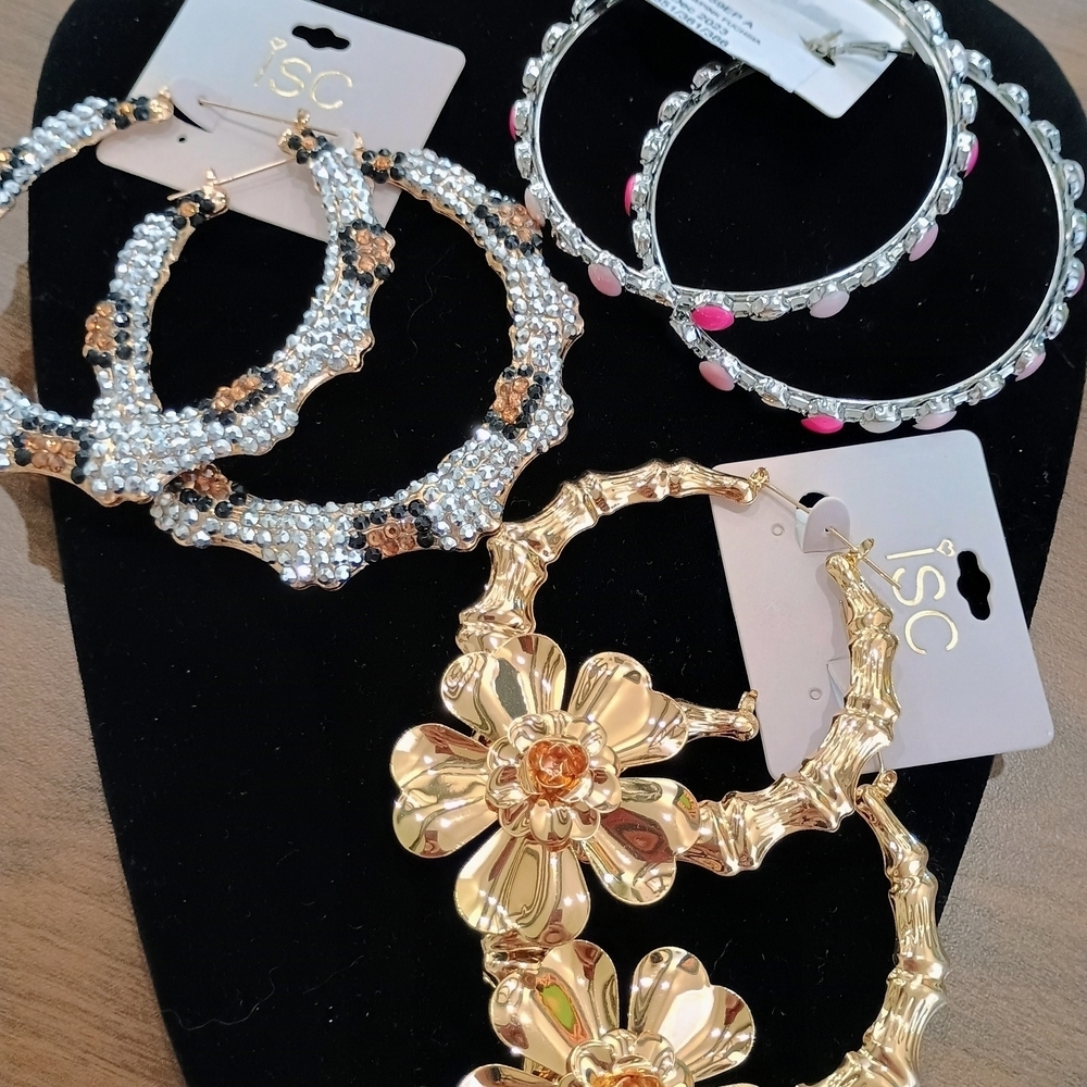 3 Pairs Of Large Hoop Earrings Set. All Light Weight